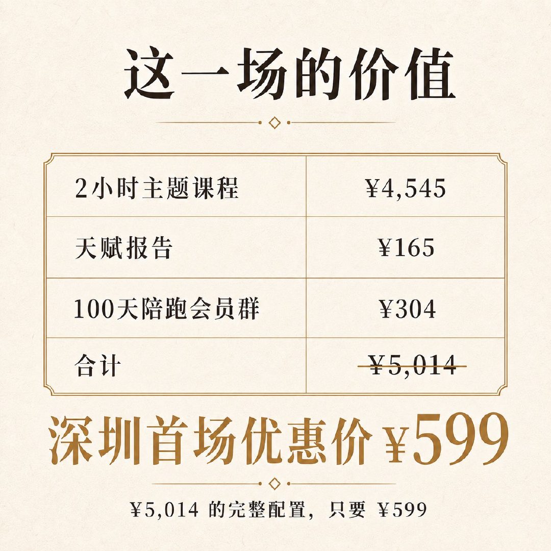 这一场的价值：合计¥5,014，深圳首场优惠价¥599